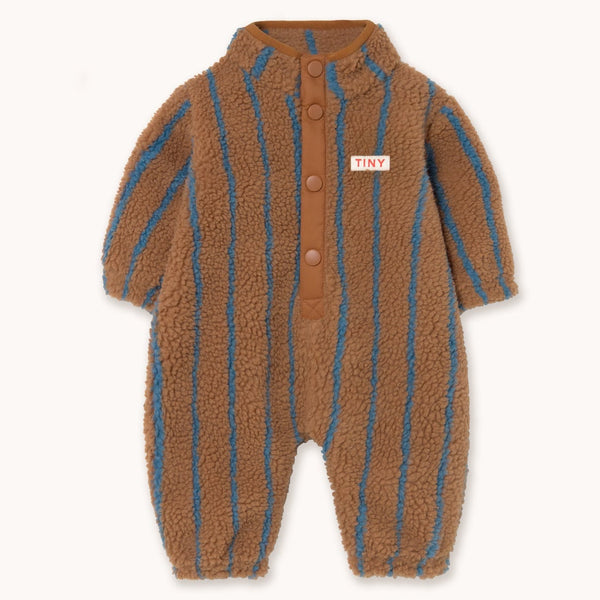 Lines Stripes Sherpa Teddy Baby Pramsuit (Light Brown)