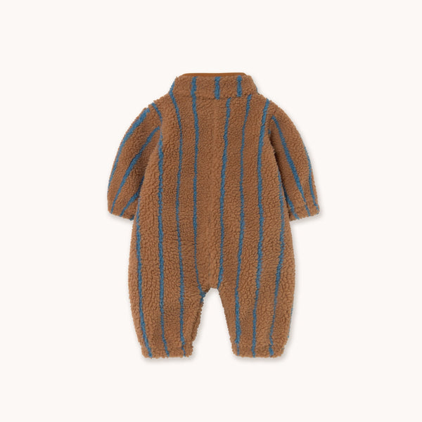 Lines Stripes Sherpa Teddy Baby Pramsuit (Light Brown)