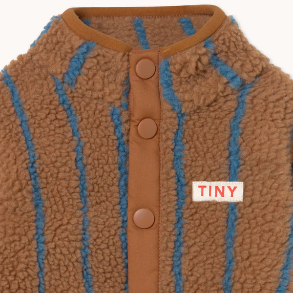 Lines Stripes Sherpa Teddy Baby Pramsuit (Light Brown)