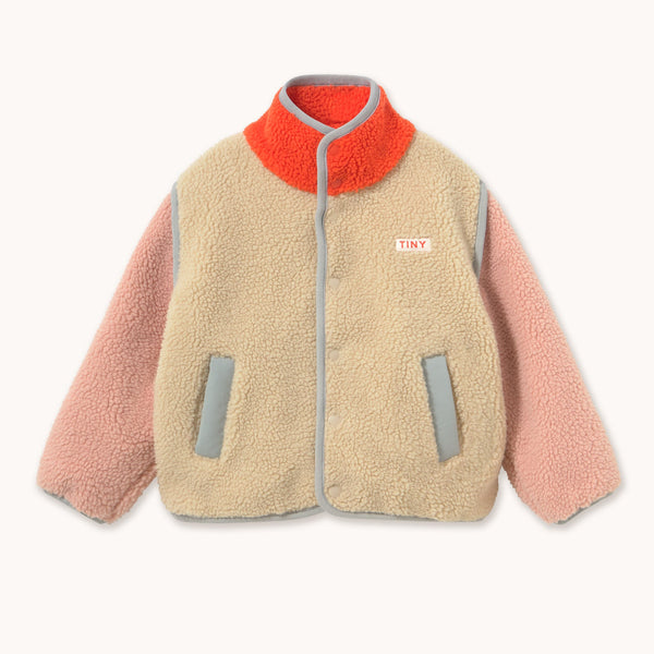 Colour Block Teddy Sherpa Jacket (Vanilla)