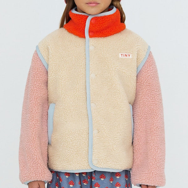 Colour Block Teddy Sherpa Jacket (Vanilla)