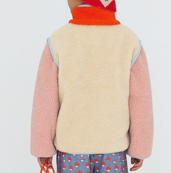 Colour Block Teddy Sherpa Jacket (Vanilla)