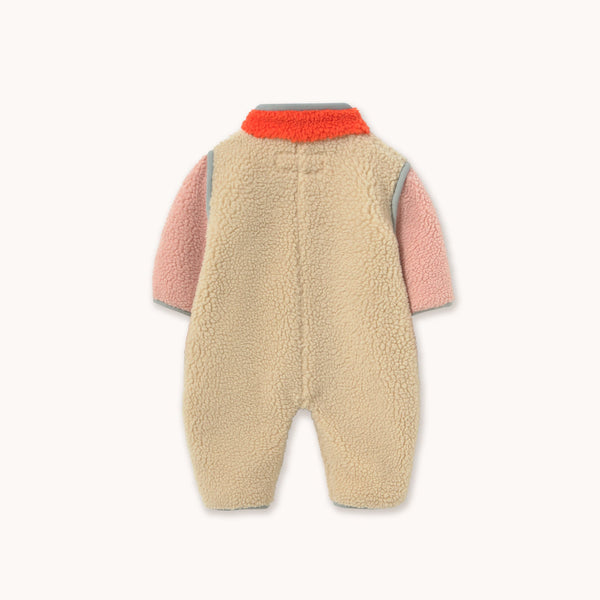 Colour Block Sherpa Teddy Baby Pramsuit (Vanilla)