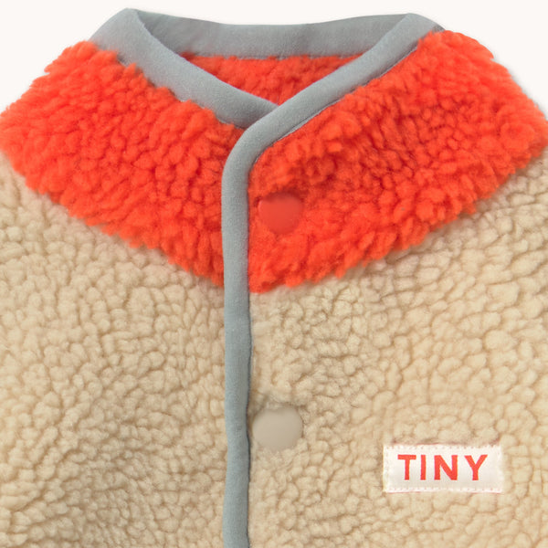 Colour Block Sherpa Teddy Baby Pramsuit (Vanilla)