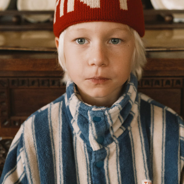 Blue Retro Stripes Polar Fleece Jacket (Petrol Blue)