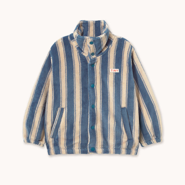 Blue Retro Stripes Polar Fleece Jacket (Petrol Blue)