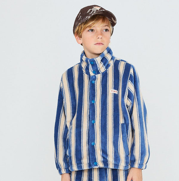 Blue Retro Stripes Polar Fleece Jacket (Petrol Blue)