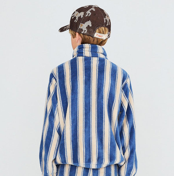 Blue Retro Stripes Polar Fleece Jacket (Petrol Blue)