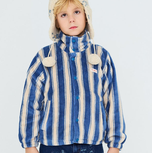 Blue Retro Stripes Polar Fleece Jacket (Petrol Blue)