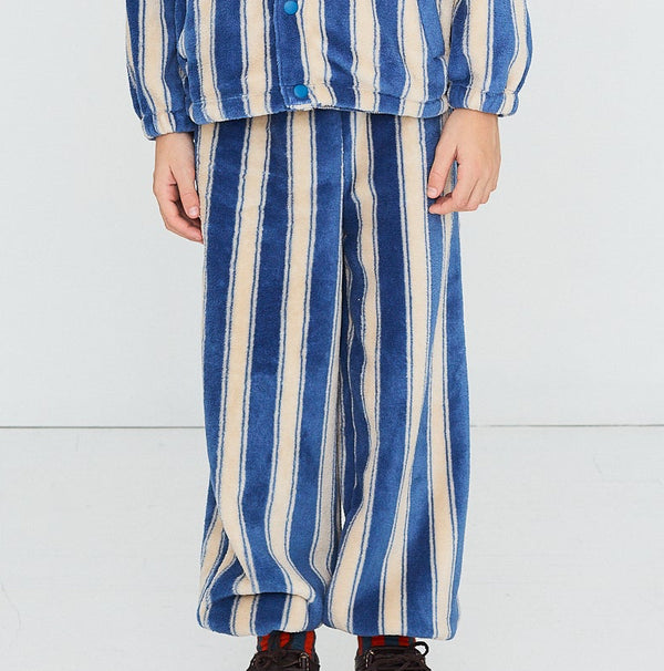 Blue Retro Stripes Polar Fleece Sweatpant Jogging Bottoms (Petrol Blue)