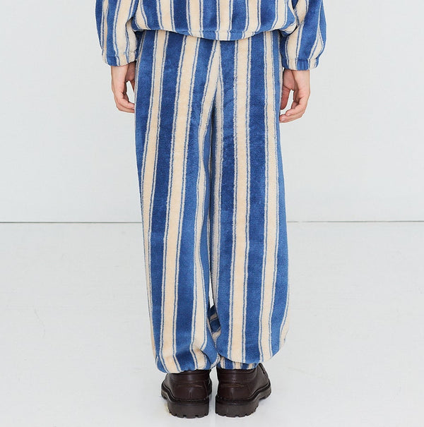 Blue Retro Stripes Polar Fleece Sweatpant Jogging Bottoms (Petrol Blue)