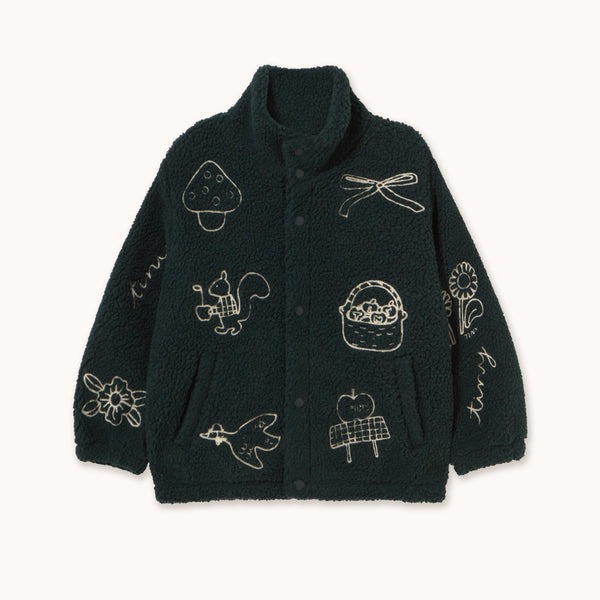 Tiny Apples Embroidered Teddy Sherpa Jacket (Ink Blue)