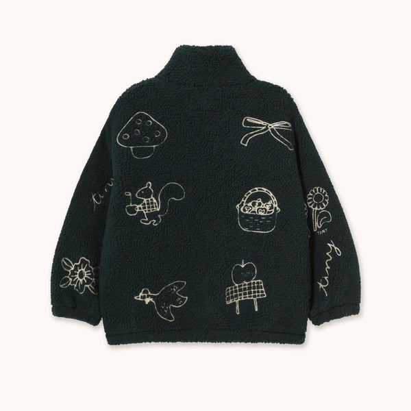 Tiny Apples Embroidered Teddy Sherpa Jacket (Ink Blue)