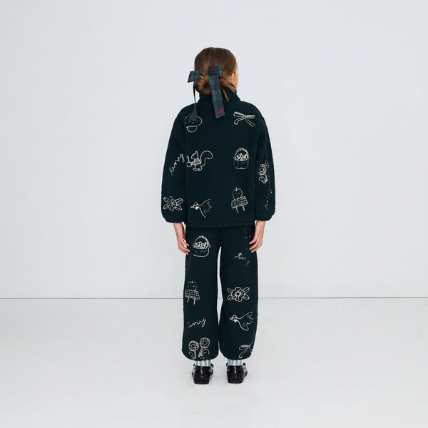 Tiny Apples Embroidered Teddy Sherpa Jacket (Ink Blue)