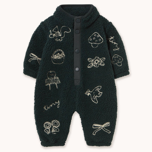 Tiny Apples Sherpa Teddy Baby Pramsuit (Ink Blue)