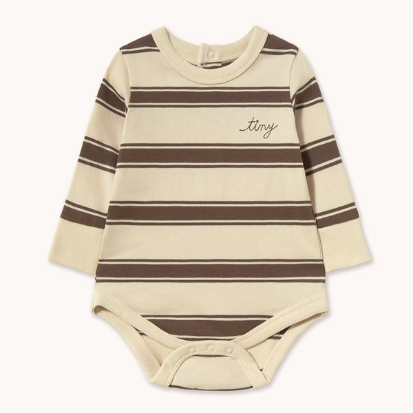 Retro Stripes Cotton Baby Long-Sleeved Bodysuit (Cacao)
