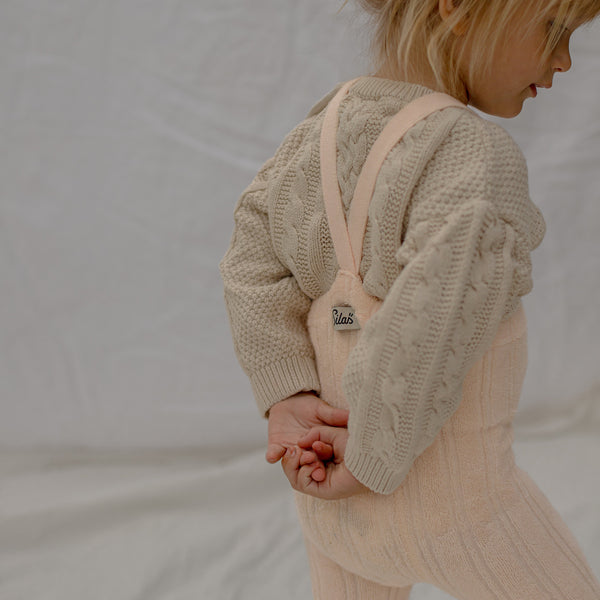 Silly Silas Soft Terry Rib Footless Tights with Braces (Silky Peach)