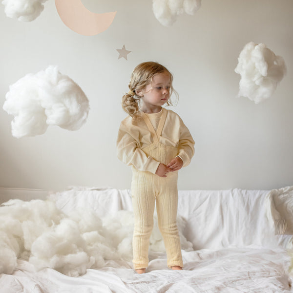 Silly Silas Soft Terry Rib Footless Tights with Braces (Lemon Icing)