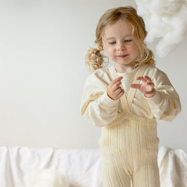 Silly Silas Soft Terry Rib Footless Tights with Braces (Lemon Icing)