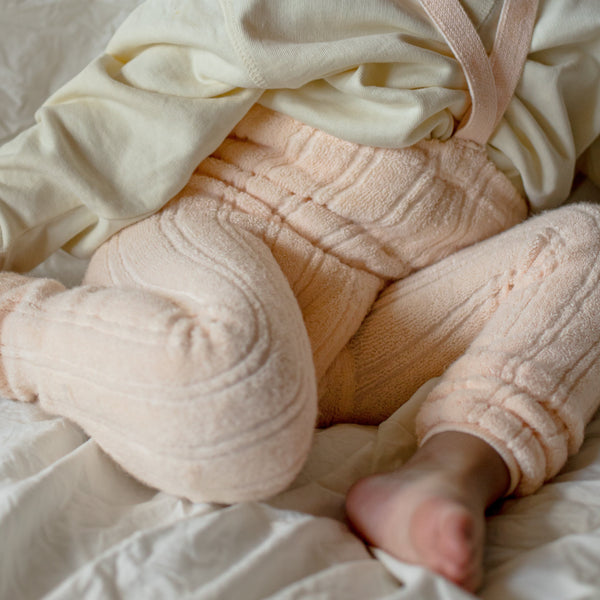 Silly Silas Soft Terry Rib Footless Tights with Braces (Silky Peach)
