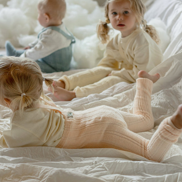 Silly Silas Soft Terry Rib Footless Tights with Braces (Silky Peach)