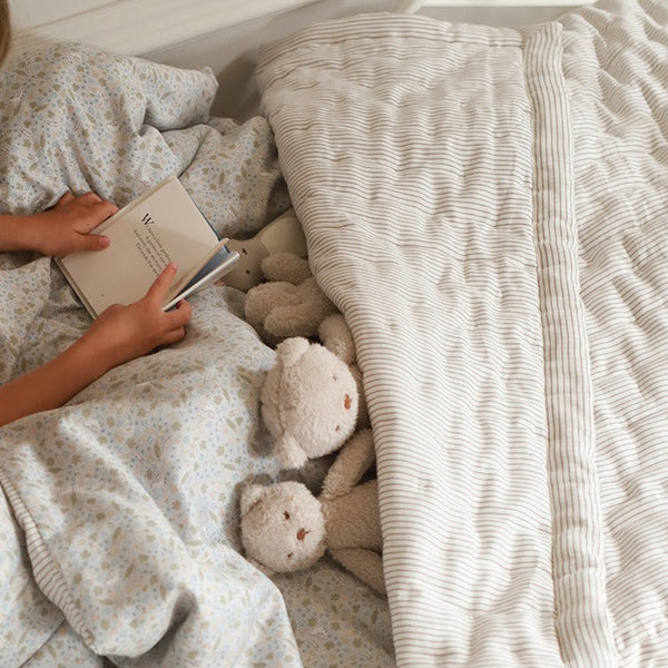 Woven Quilt Cot & Single Bedspread (Natural Stripe)