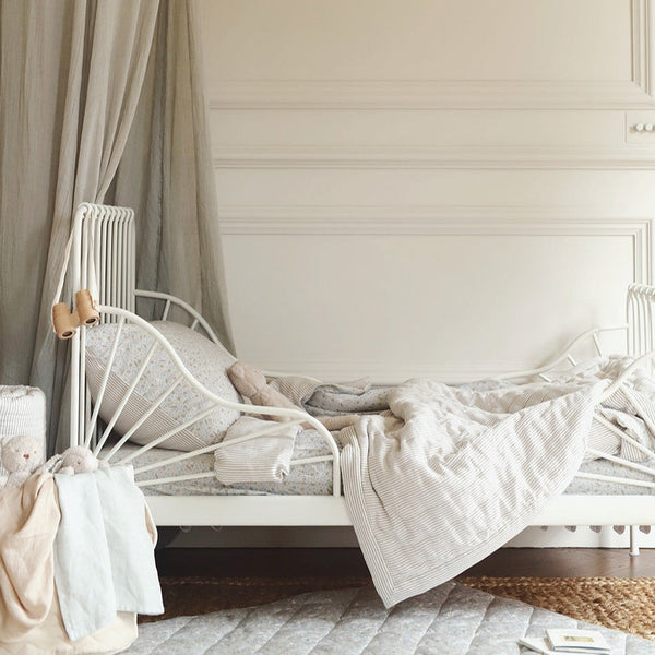 Woven Quilted Cot & Single Bedspread (Natural Stripe)