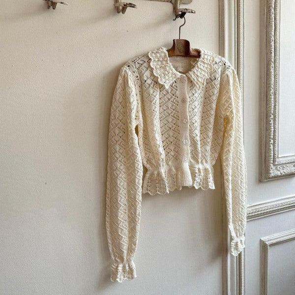 MAMA Flora Crochet Knit Collared Cardigan (Cream)