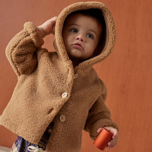 Aike Teddy Pile Hooded Baby Coat (Buckthorn Brown)