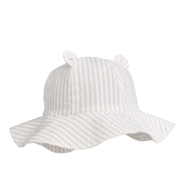 Amelia Pinstripe Reversible Baby Sun Hat (Sandy/White)