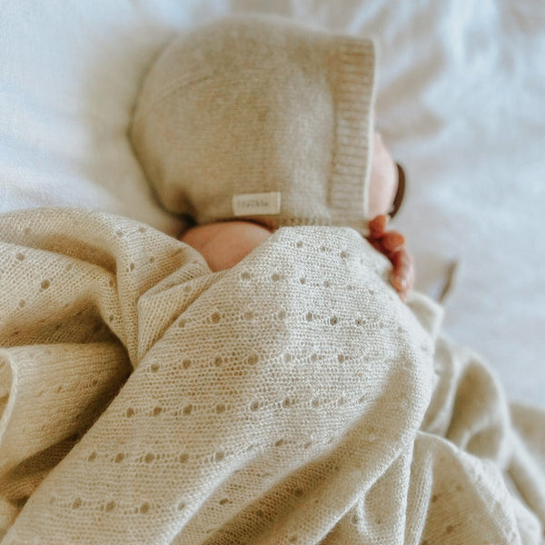Marl Premium Pointelle Cashmere Baby Blanket (Apricot Beige)