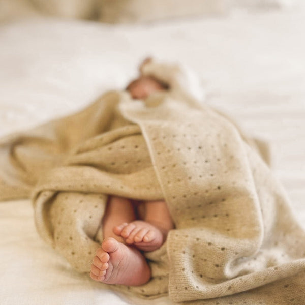 Marl Premium Pointelle Cashmere Baby Blanket (Apricot Beige)