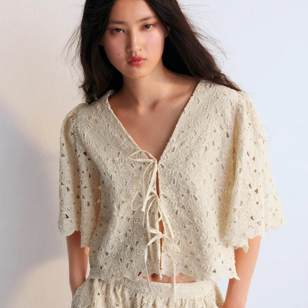 MAMA Atenea Embroidered Cotton Maxi Skirt (Macadamia)