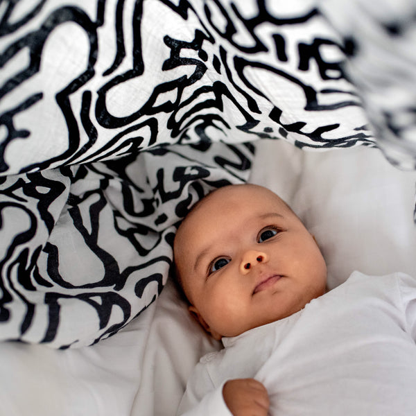 Etta Loves x Keith Haring XL Sensory Baby Muslin (Black & White)