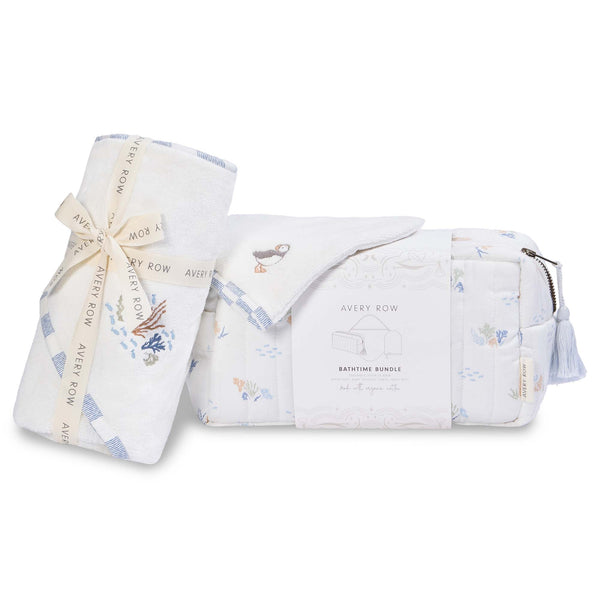 Bath time 3 Piece Towel, Washcloth + Washbag Baby Gift Set (Coastline)