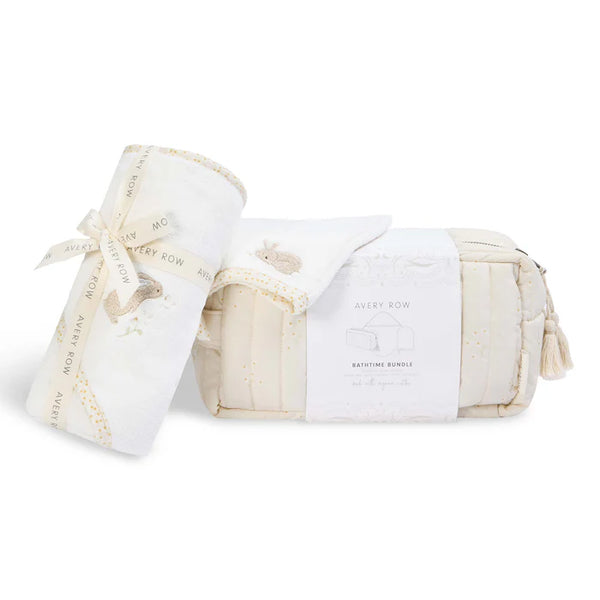 Bath time 3 Piece Towel, Washcloth + Washbag Baby Gift Set (Chamomile)