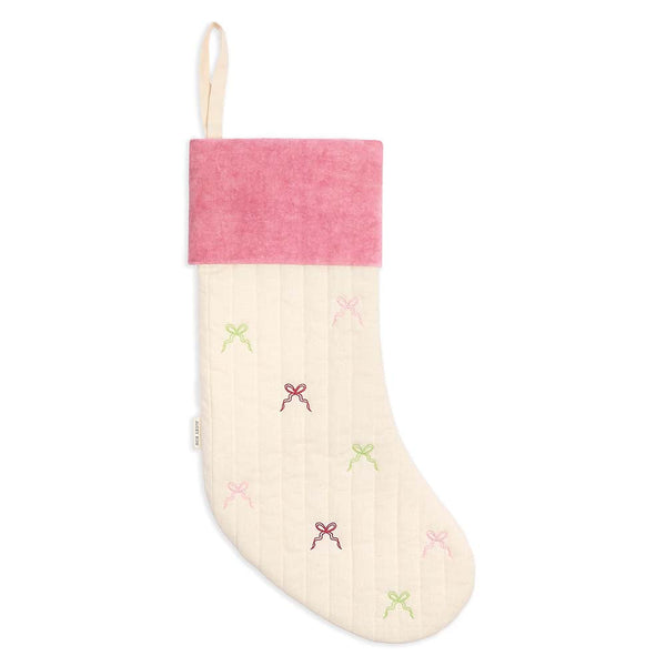 Bow Embroidered Quilted Christmas Velvet Stocking