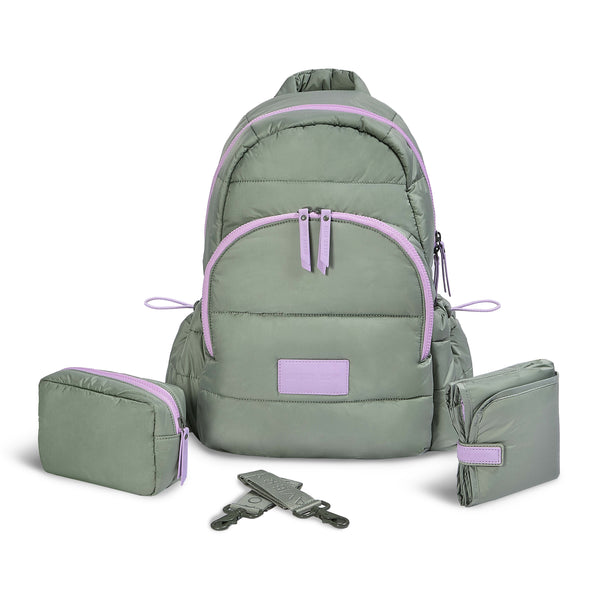 Baby Changing Backpack with Stroller Clips, Mat + Pouch (Olive)