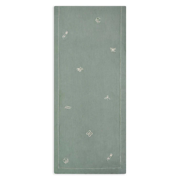 Linen Embroidered Christmas Table Runner (Pine Green)