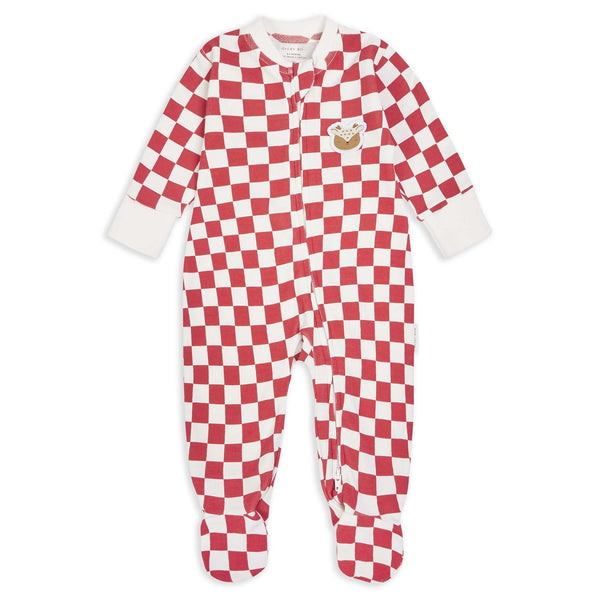 Organic Cotton Baby Jersey Sleepsuit (Red Checkerboard)