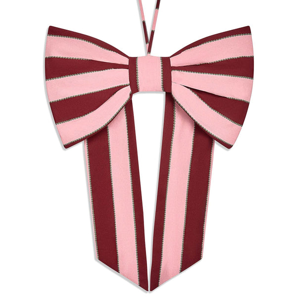 Christmas Bold Stripe Hanging Bow (Burgundy/Pink)