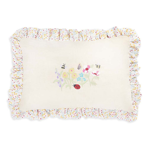 Rectangle Linen Embroidered Frill Cushion (Wildflower Garden)