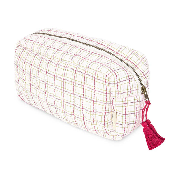 Cotton Quilted Nappy Pouch or Wash Bag (Pink Check)