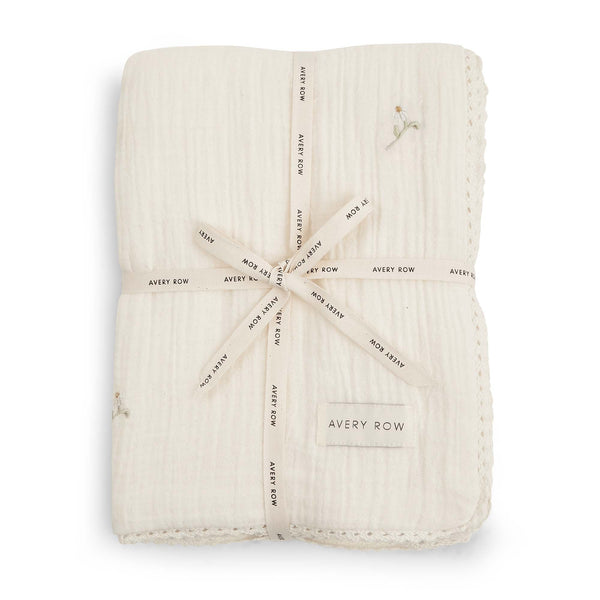 Embroidered Muslin Blanket (Wild Chamomile)