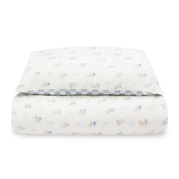 Organic Cotton Checkerboard Cot & Single Bedding Set (Coastline)