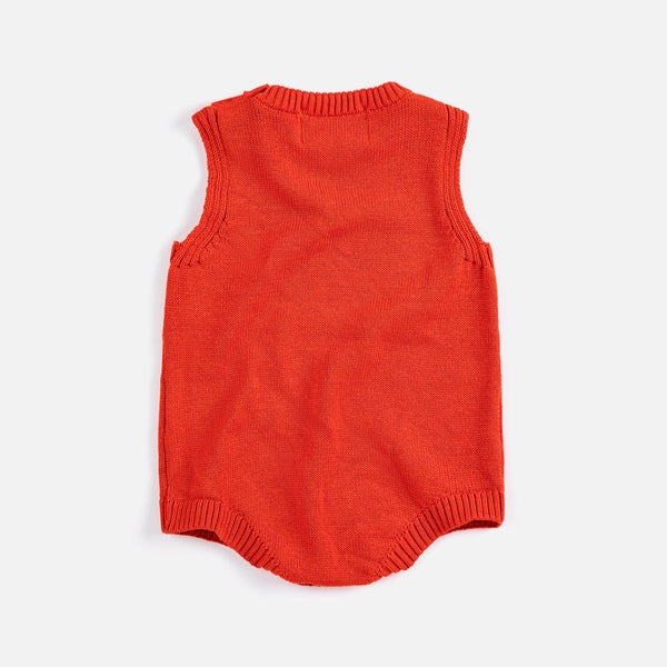 Pixel Strawberry Print Knitted Baby Romper (Red)