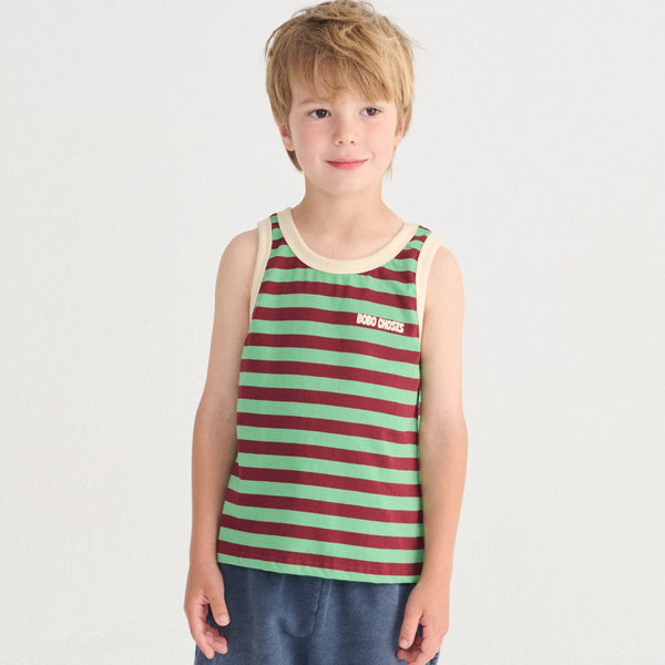 Bobo Choses Stripes Cotton Tank Top (Green)