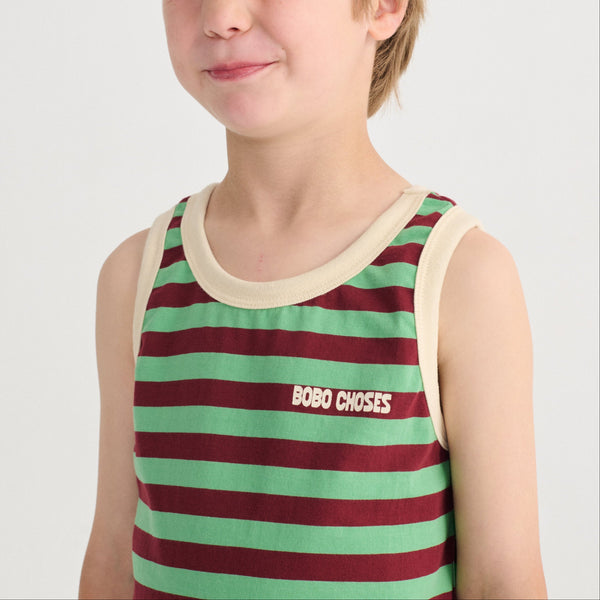 Bobo Choses Stripes Cotton Tank Top (Green)