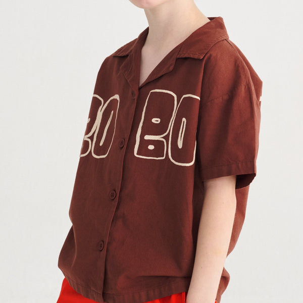 Bobo Choses Cotton Woven Short Sleeved Shirt (Brown)
