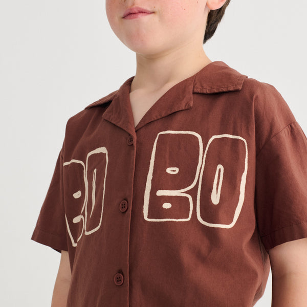 Bobo Choses Cotton Woven Short Sleeved Shirt (Brown)